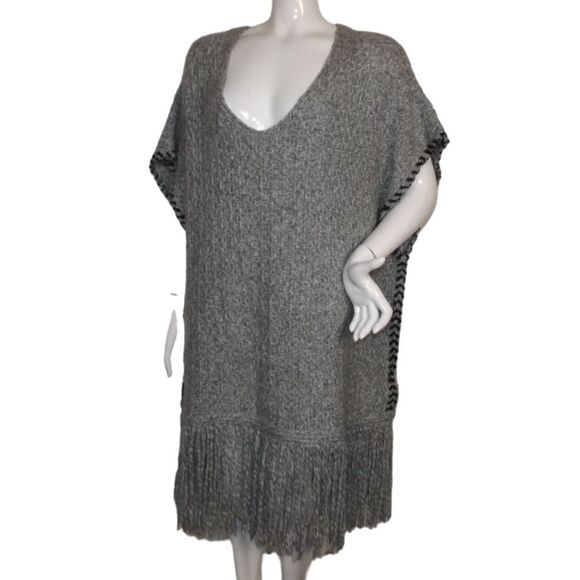 TOPSHOP Poncho/Cape/Vest, M/L, Gray, Fringe, Scoop neckline - Picture 3 of 11